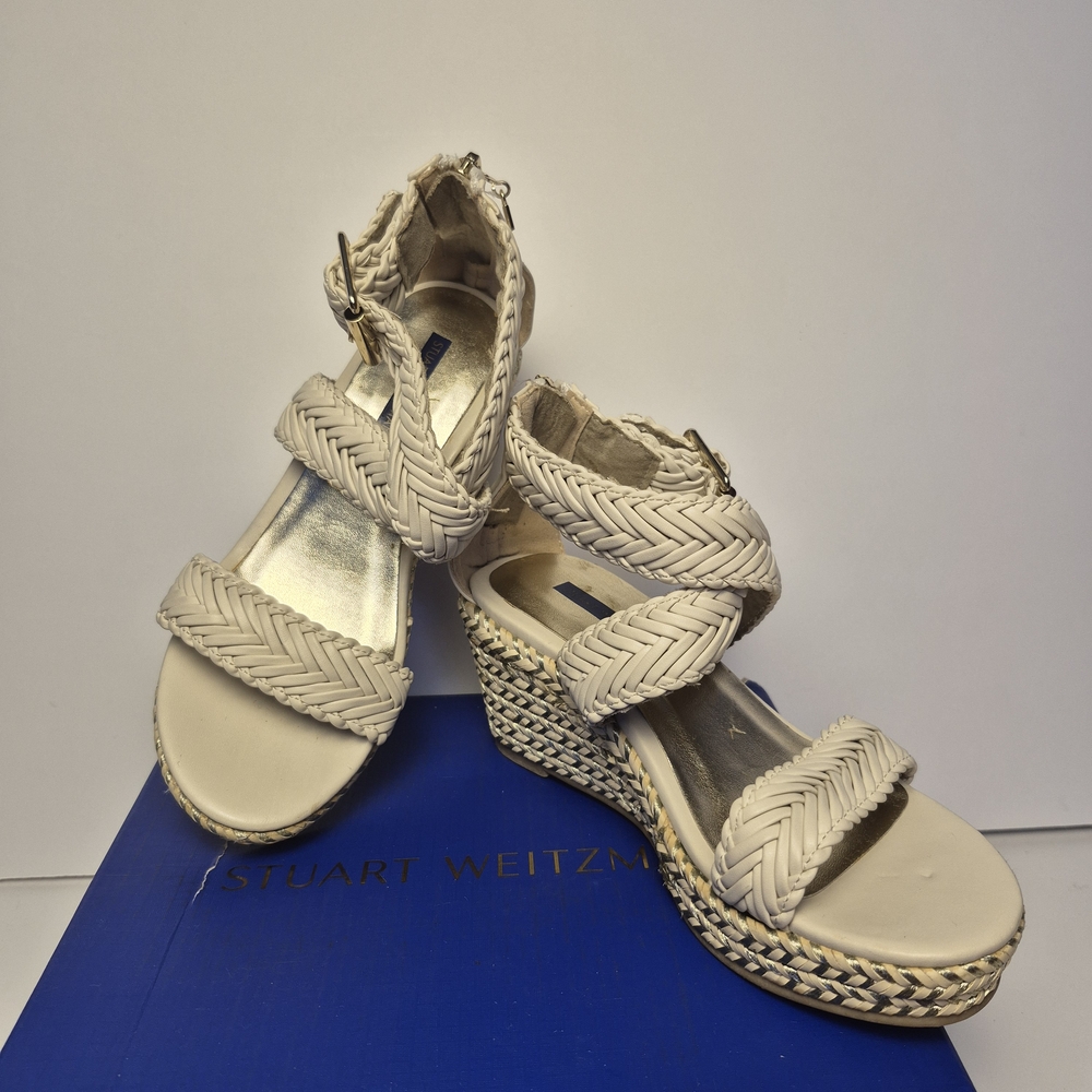 Stuart Weitzman Women's Cream Wedge Sandals US1